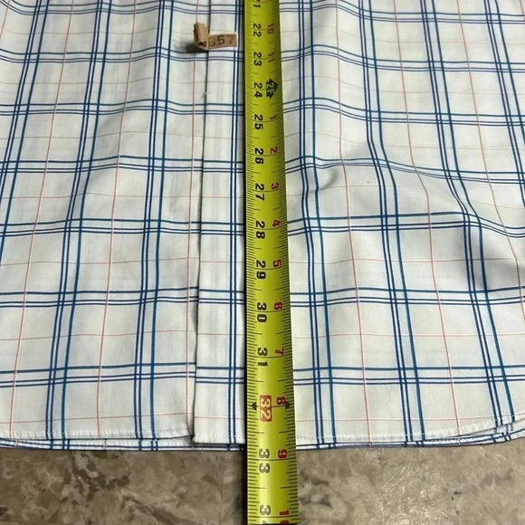 PAUL FREDRICK,  shirt, men 16.5”. White, blue,plaid,2 ply cotton shirt, button - Picture 17 of 17